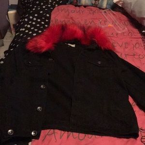 Back and red jean jacket